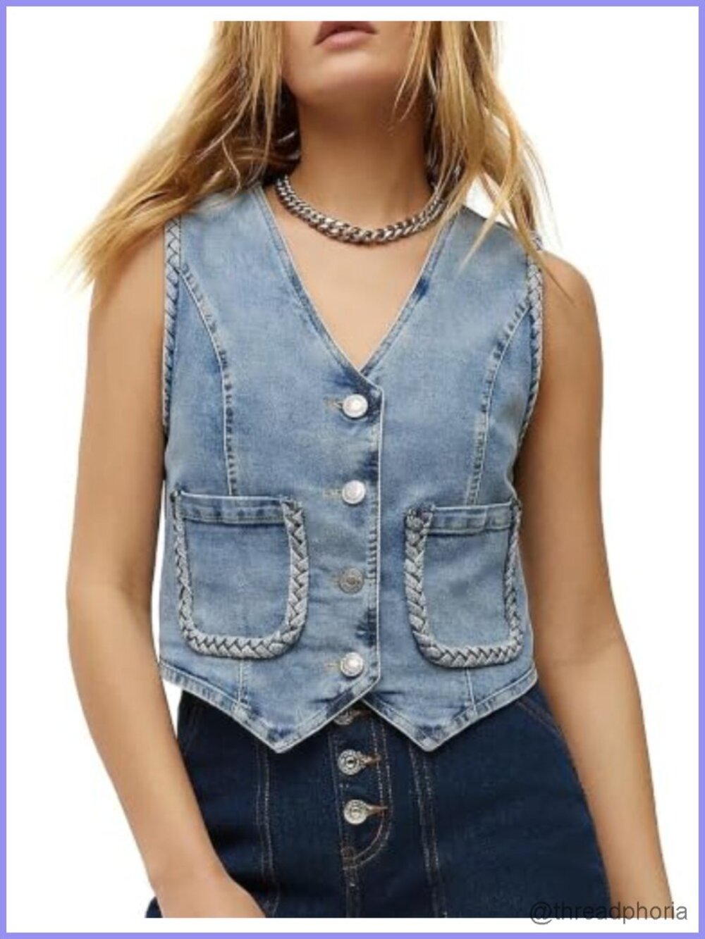 Women's Sleeveless Crop Denim Vest Fitted Western Corset Jean Shirt with